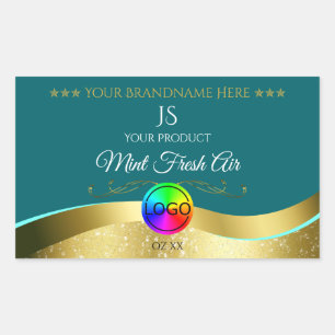 Noir Turquoise Wavy Gold Logo Monogramme Étiquette