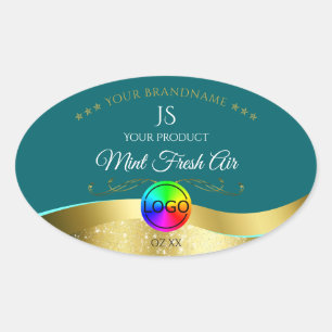 Noir Turquoise Wavy Gold Logo Monogramme Étiquette