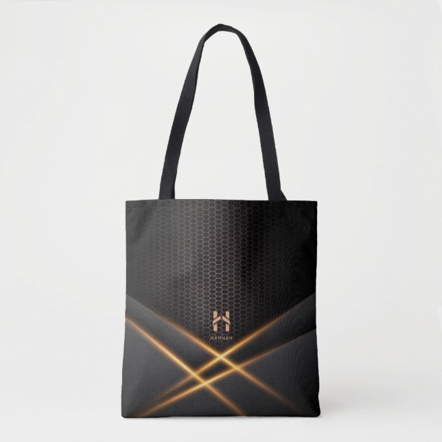 Noir und Gold Abstrakte Tapete Totbeutel Tasche (Vorderseite)