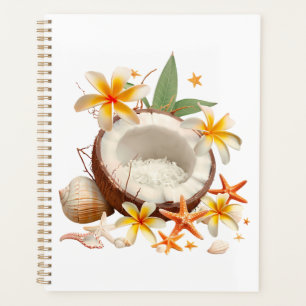 noix de coco aux fleurs et coquilles