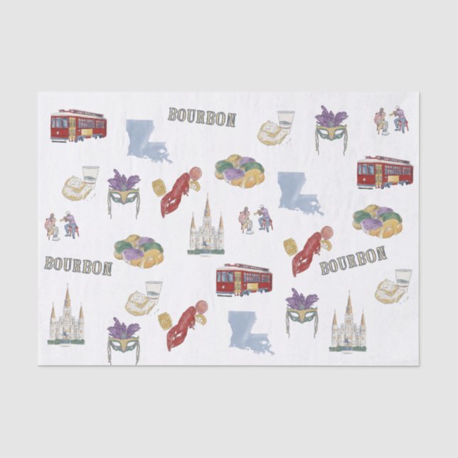 Nola Louisiana Themed Mardi Gras Seidenpapier (Vorderseite)
