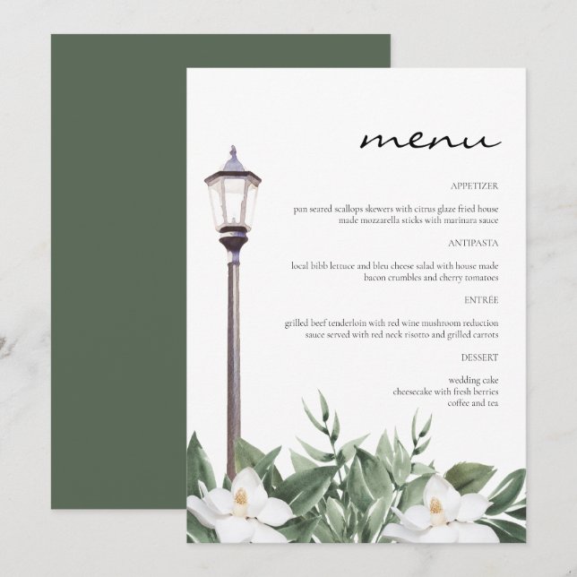 NOLA New Orleans Magnolia 5x7" Manger Menu (Devant / Derrière)