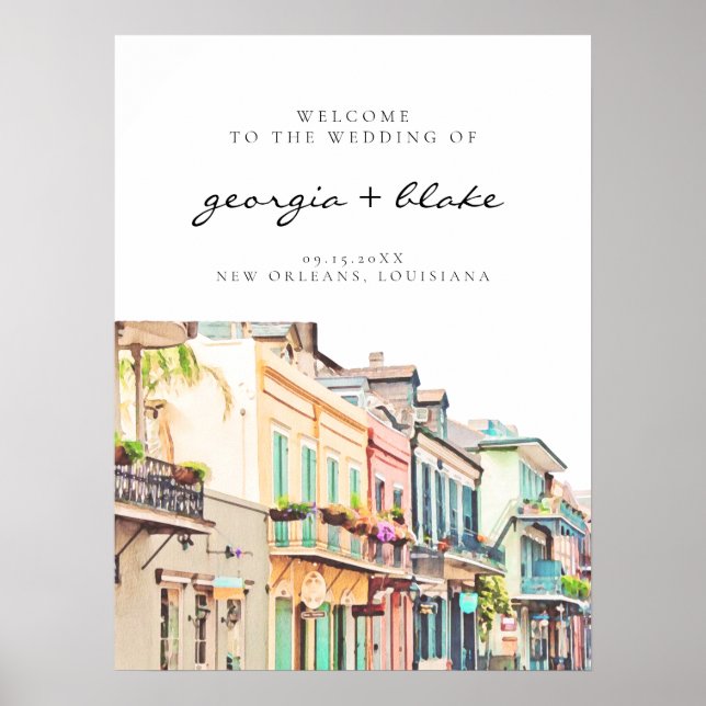 NOLA | Watercolor New Orleans Wedding Welcome Sign Poster (Vorne)