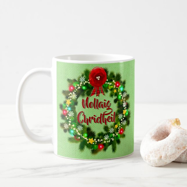 Nollaig Chridheil Scottish Christmas Kaffeetasse (Mit Donut)