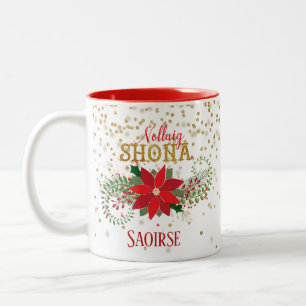 Nollaig Shona Gold Glitter Weihnachtsstern Weihnac Zweifarbige Tasse