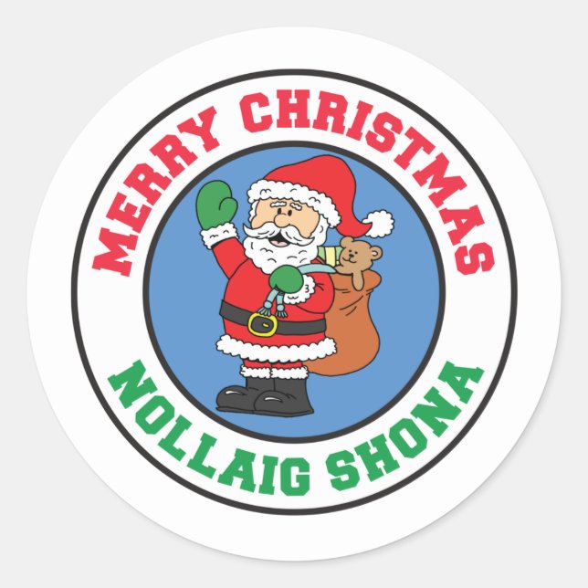 Nollaig Shona Irish Christmas Santa Runder Aufkleber (Vorderseite)