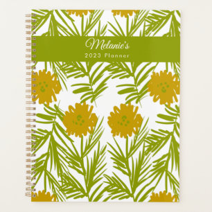 Nom botanique floral jaune dessiné à la main