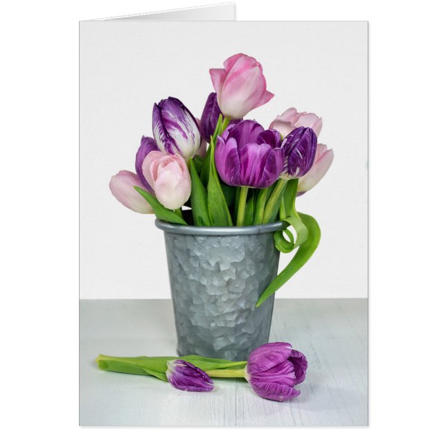 Nom Bouquet de tulipe rose et violet de jour (Devant)