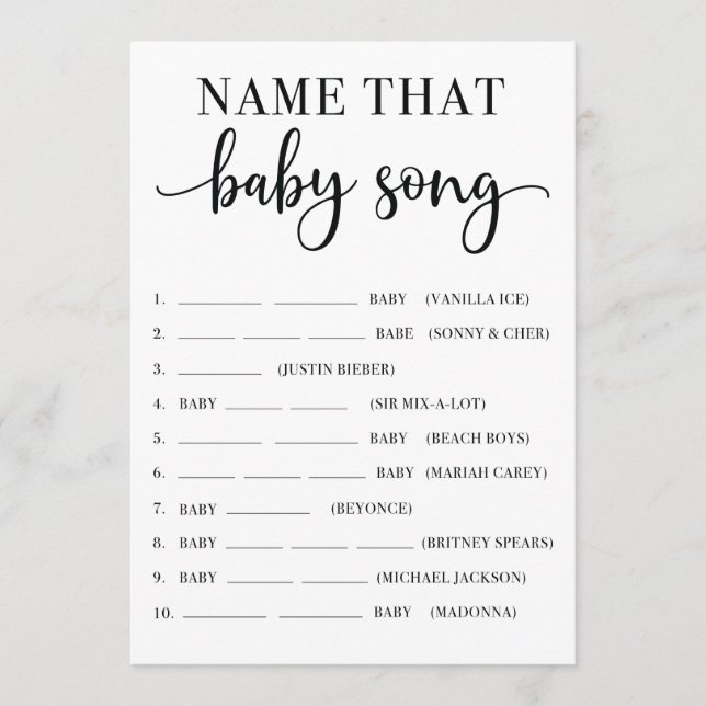 Nom Ce Baby Song Baby shower programme de jeu (Devant)