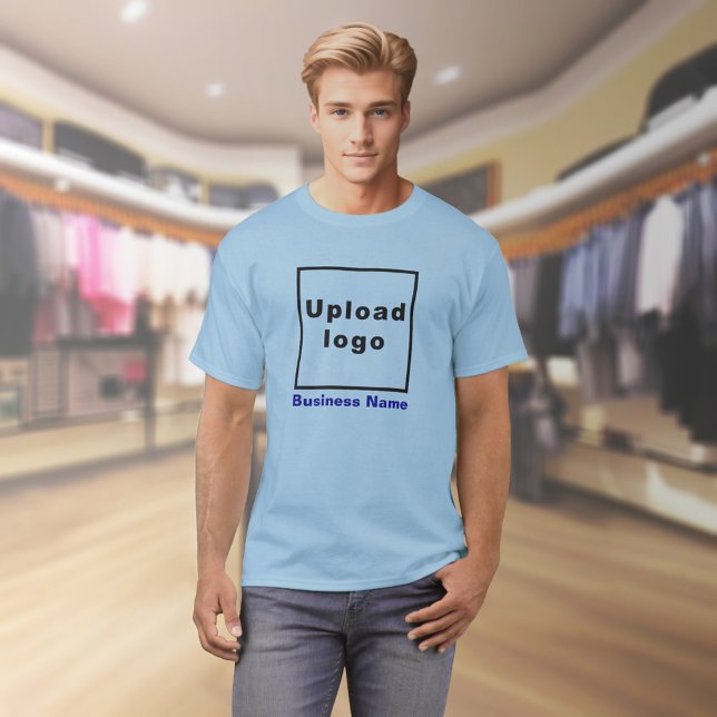Nom commercial et logo sur T-shirt bleu clair (Light blue t-shirt with your business name and logo on model)