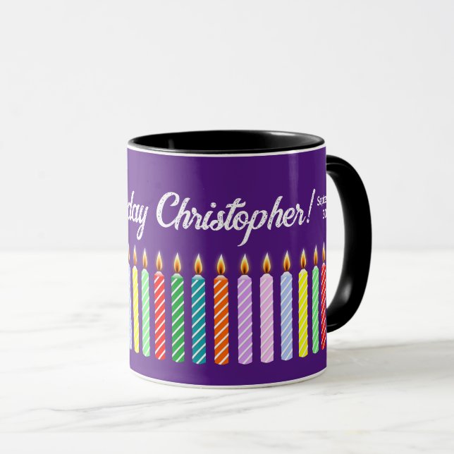 Nom customisé Joyeux Anniversaire Lit bougies Mug (Devant droit)