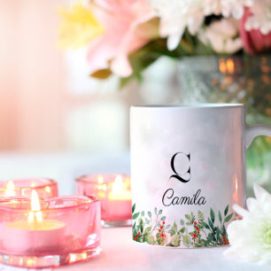 Nom d'aquarelle botanique floral girly Mug