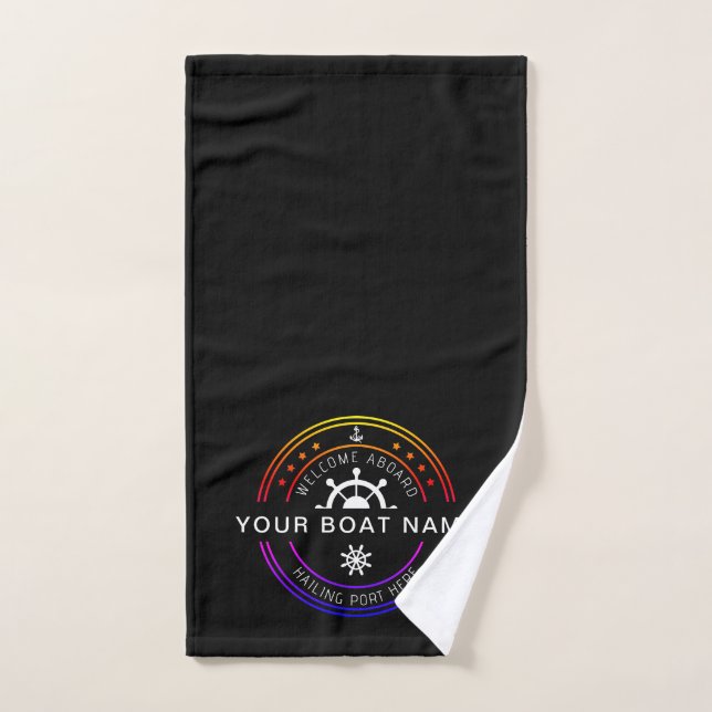 Nom de bateau personnalisé couleur marine Bienvenu (Serviette à main)