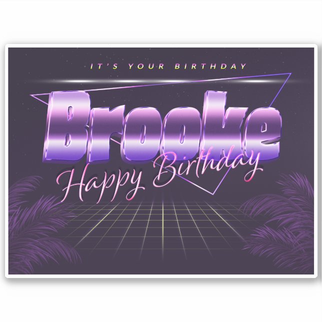 Nom de Brooke Prénom lila retro Sticker (Devant)