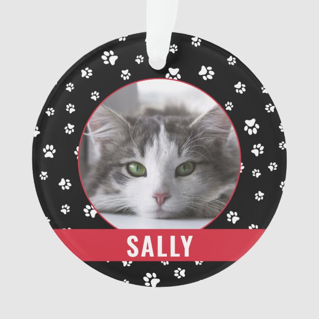 Nom de chat personnalisé rouge Empreintes de patte (devant)