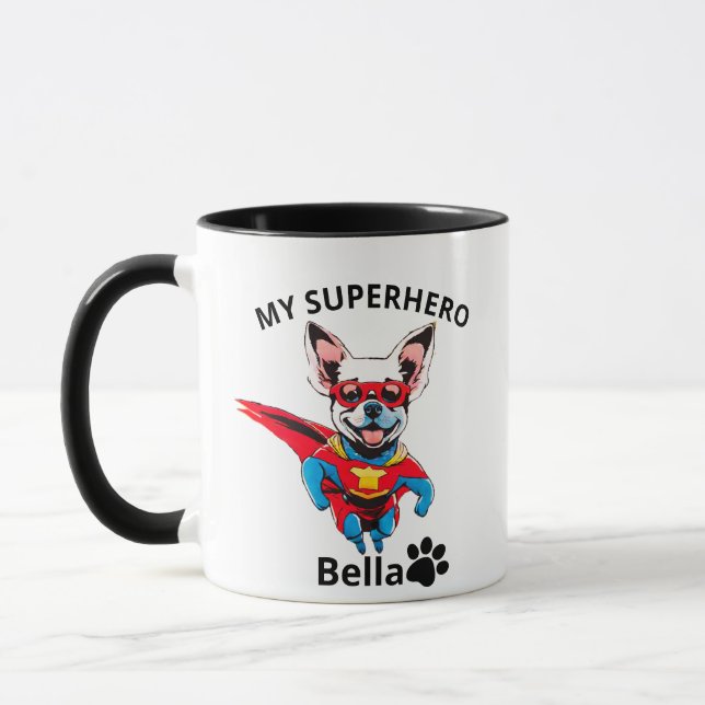 Nom de chien personnalisé Hero Mug | Musique perso (Gauche)