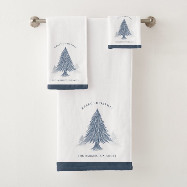 Nom de famille élégant Joyeux sapin de Noël bleu (En situation)