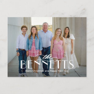 Nom de famille Modern Elegant Photo Holiday Carte 