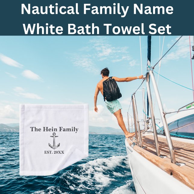 Nom de famille nautique blanc (Monogrammed Nautical Bathroom Towel Set  )