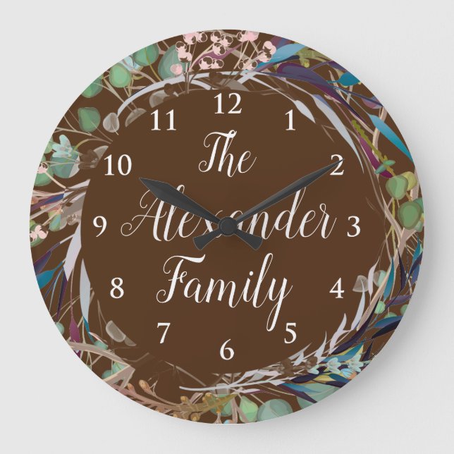 Nom de famille personnalisé Horloge élégante couro (Recto)