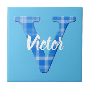 Nom de garçon personnalisé carreau lettre V