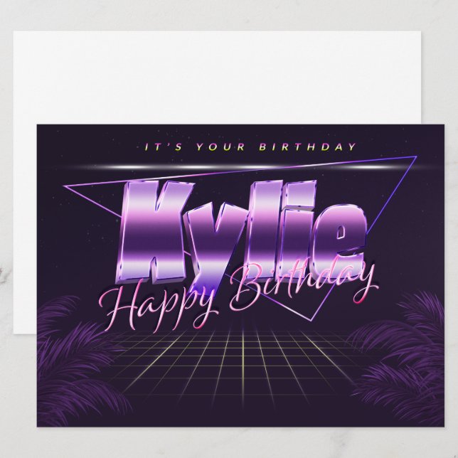 Nom de Kylie Prénom lila retro Carte Anniversaire (Devant / Derrière)