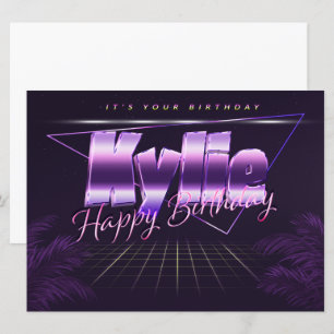 Nom de Kylie Prénom lila retro Carte Anniversaire