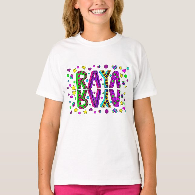 Nom de la fille Raya Stars and Hearts T-Shirt (Devant)