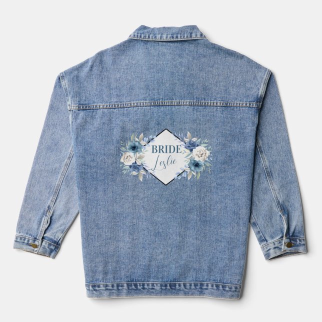 Nom de la mariée Cadre géométrique Fleurs bleues e (Verso)