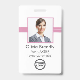 Nom de la photo Badge d'ID employé Blanc rose