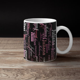 Nom de la typographie de fille, rose sur mug noir 