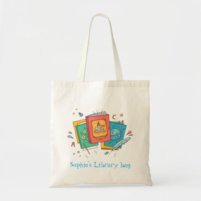 Nom de l'enfant mignon livres sac bibliothèque (Devant)