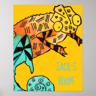 Nom de l'enfant Poster du reptile Chameleon jaune