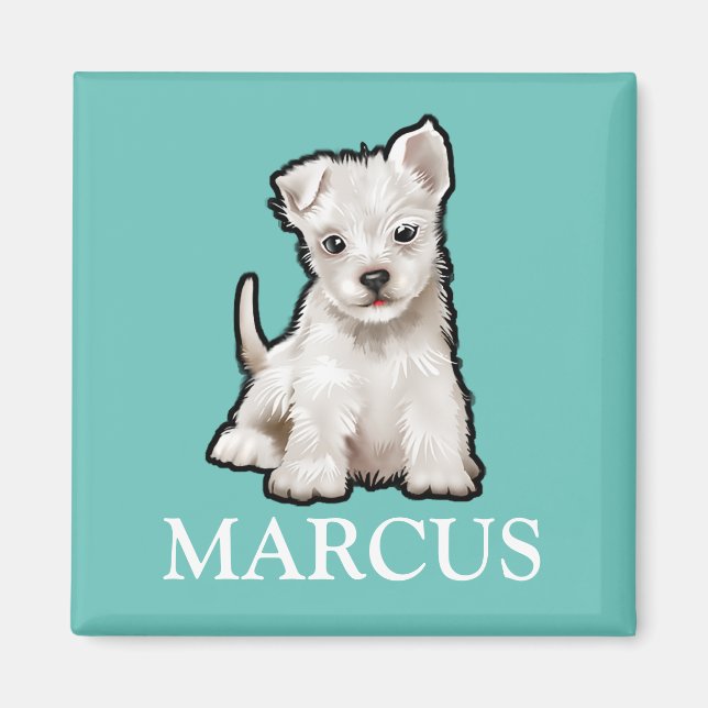 Nom de l'enfant Westie chiot frigo aimant (Devant)