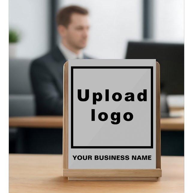 Nom de l'entreprise et logo sur le signe acrylique (Gray acrylic sign with your business name and logo)