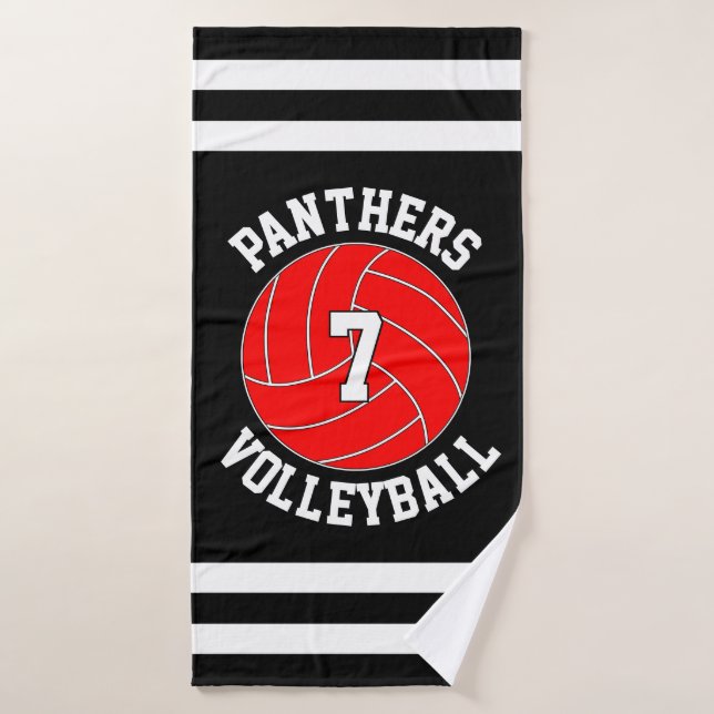 Nom de l'équipe de volleyball rouge et numéro du j (Serviette de bain)