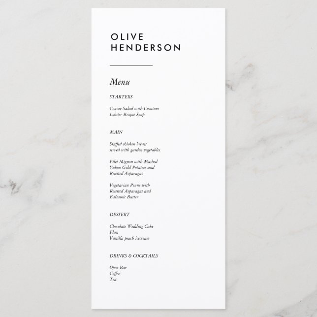 Nom de l'invité sur le menu Menu Plat Mariage mini (Devant)