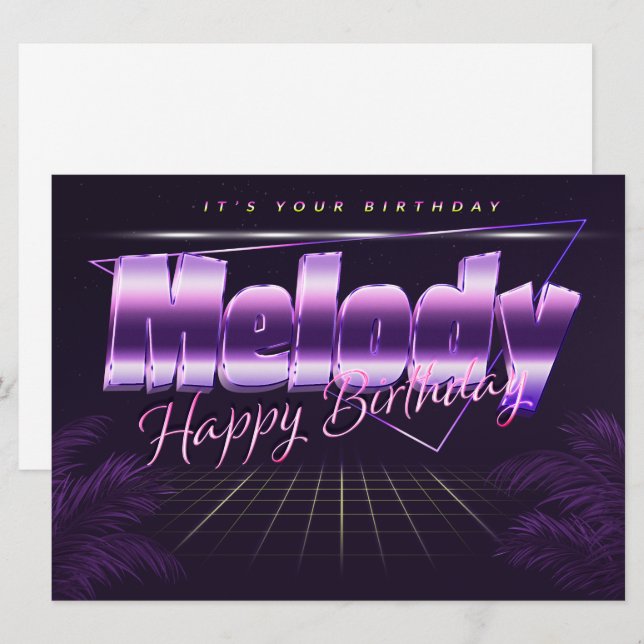 Nom de mélodie Prénom carte rétro lilas Anniversai (Devant / Derrière)
