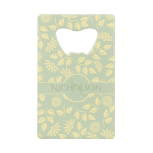 Nom de monogramme élégant Leaf Daisy Pastel Gree