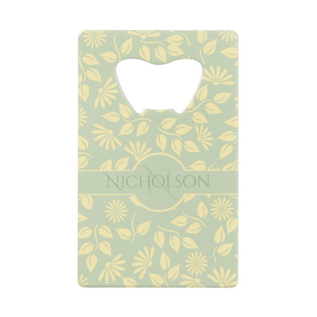 Nom de monogramme élégant Leaf Daisy Pastel Green (Devant)
