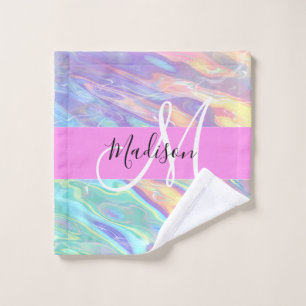 Nom de monogramme holographique iridescent rose fé