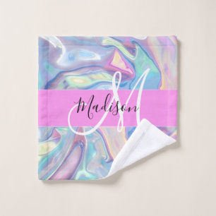 Nom de monogramme holographique iridescent rose fé