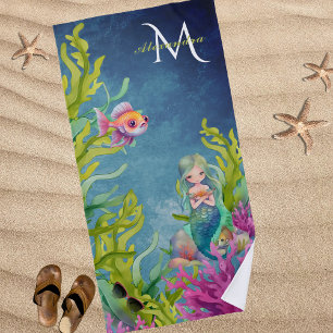 Nom de monogramme mignon Serviette de plage Mermai