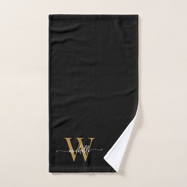 Nom de monogramme noir or élégant et stylé (Serviette à main)