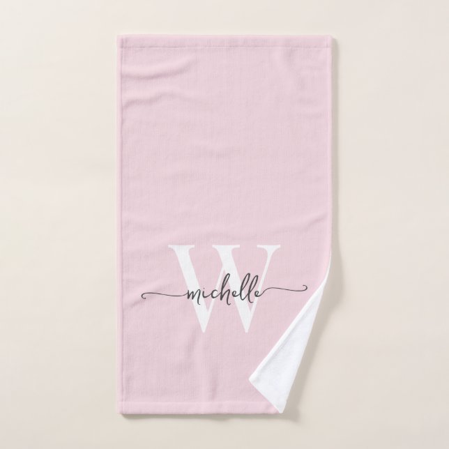 Nom de monogramme rose poudré écriture stylée mode (Serviette à main)