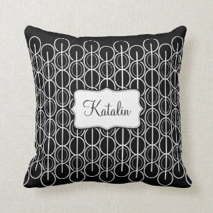 Nom de motif de ligne ovale lié coussin noir et b