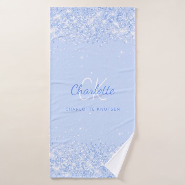 Nom de parties scintillant bleu clair monogramme é (Serviette de bain)