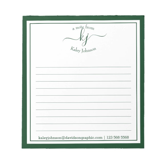 Nom De Script Vert De Forêt Du Bureau Du Bloc-Note (Devant)