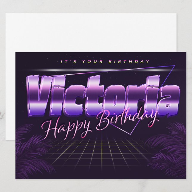 Nom de Victoria Prénom lila retro Carte Anniversai (Devant / Derrière)