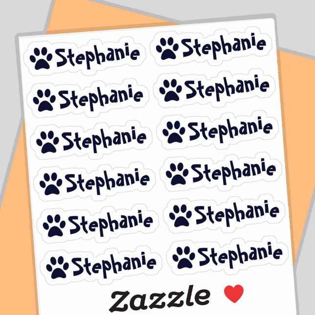 Nom d'Empreinte de patte personnalisé Étiquettes E (Paw print name labels - set of 12 🐾)